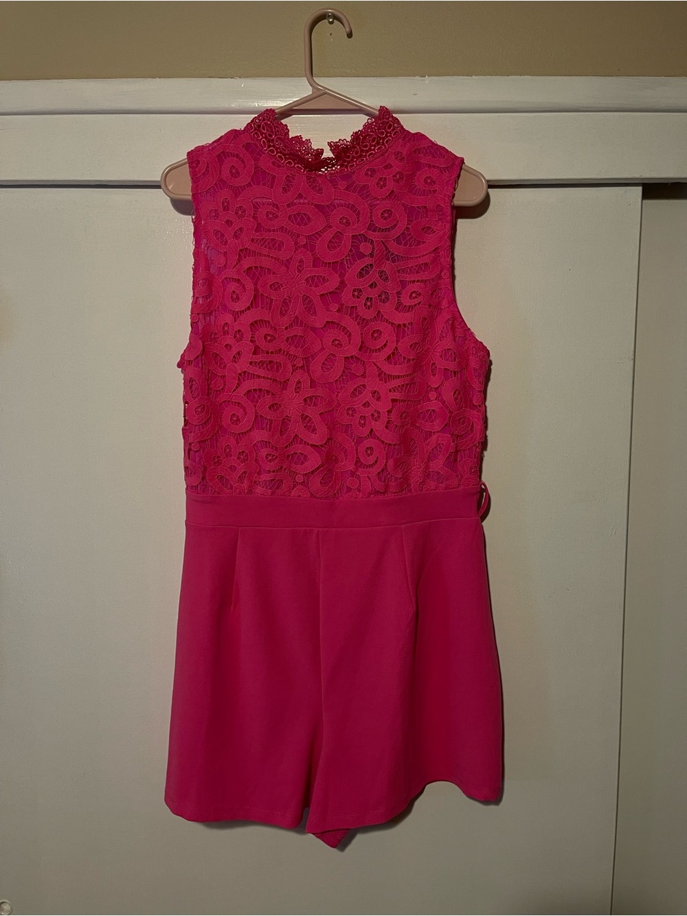 Fashion Nova Fuchsia Lace Skort Romper